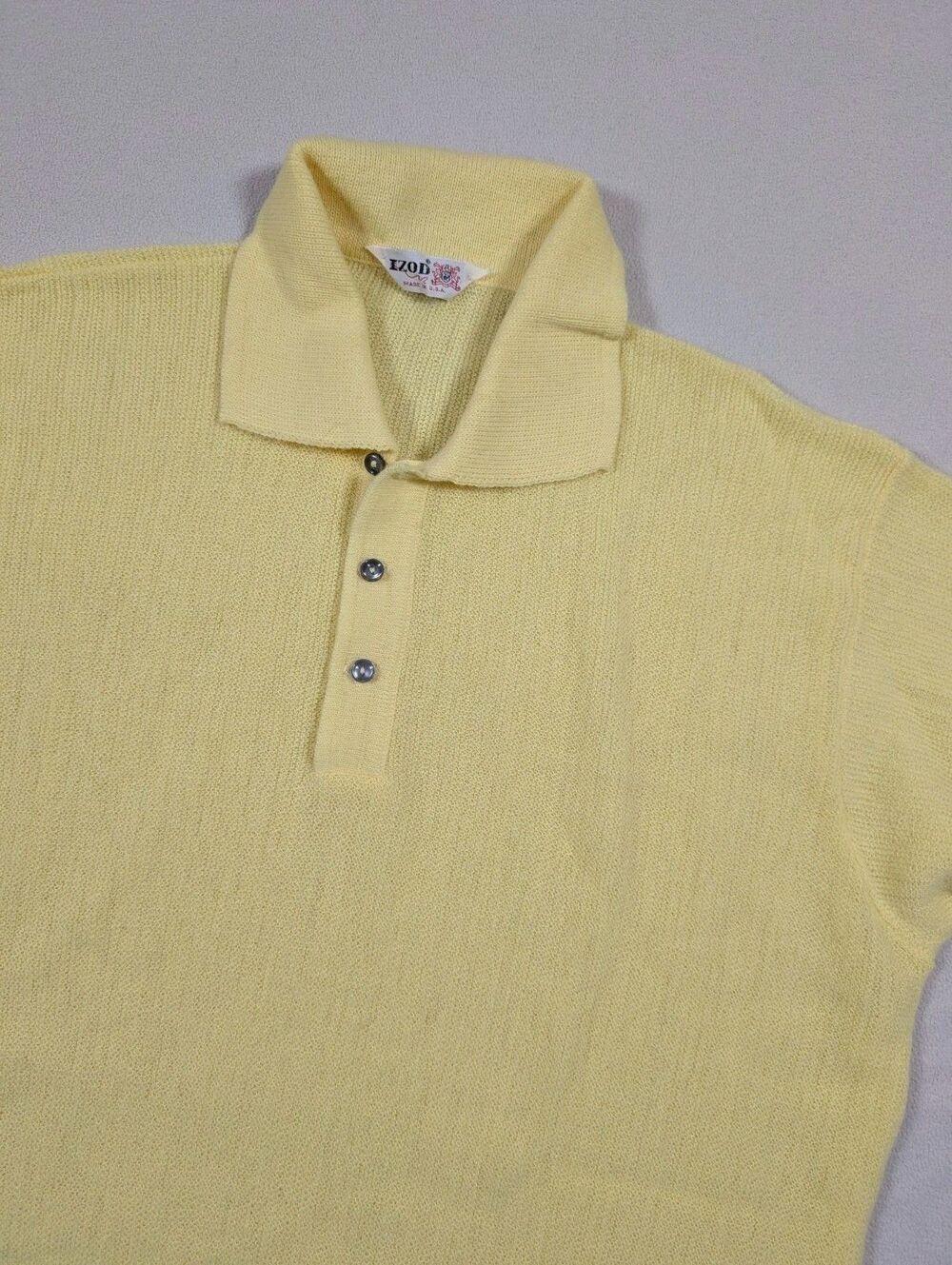 Vintage 60s Izod Made In USA 100% Orlon Acrylic Polo Sweater Shirt Mens L Yellow